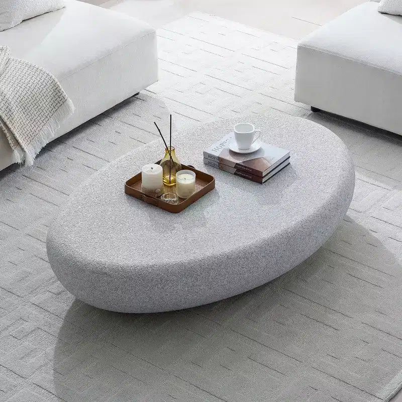 Table basse ovale moderne Table d'appoint vintage Table de canapé, Aucun assemblage requis, Gris roche mat