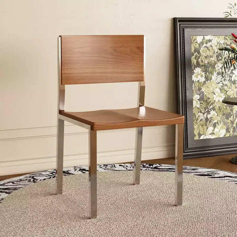 Luck Live Minimalist Modern Dining Chair (Set of 2) - Stainless Steel Frame &amp; Solid Wood Seat