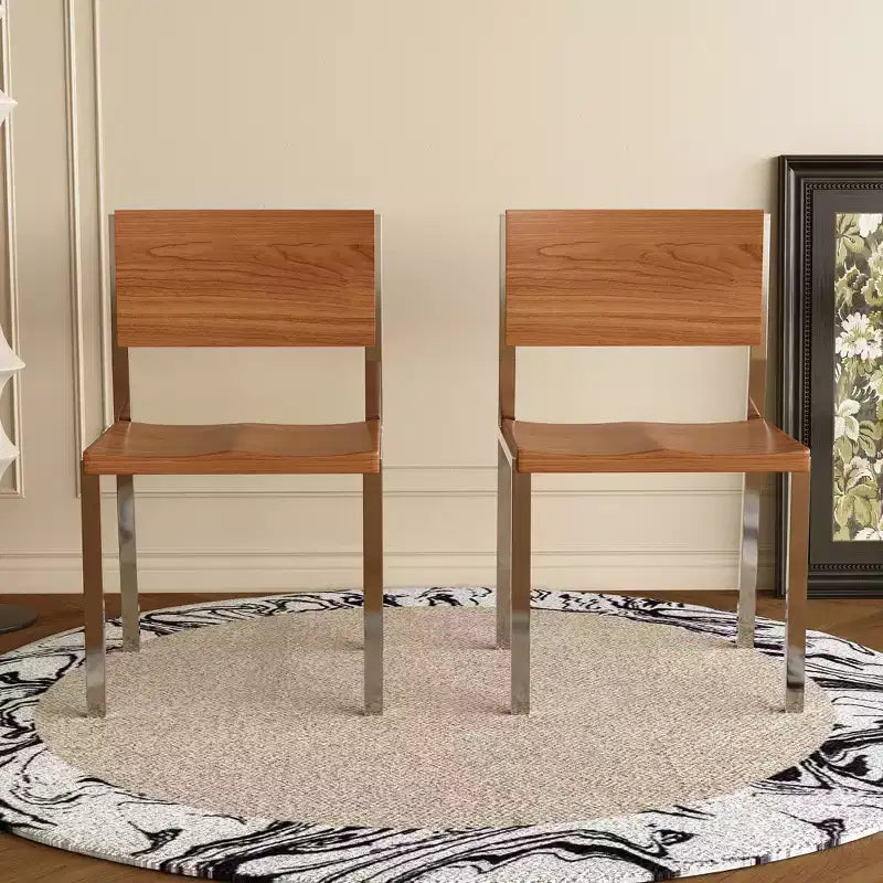 Chaise de salle à manger moderne minimaliste (Lot de 2) - Piètement en acier inoxydable et assise en bois massif