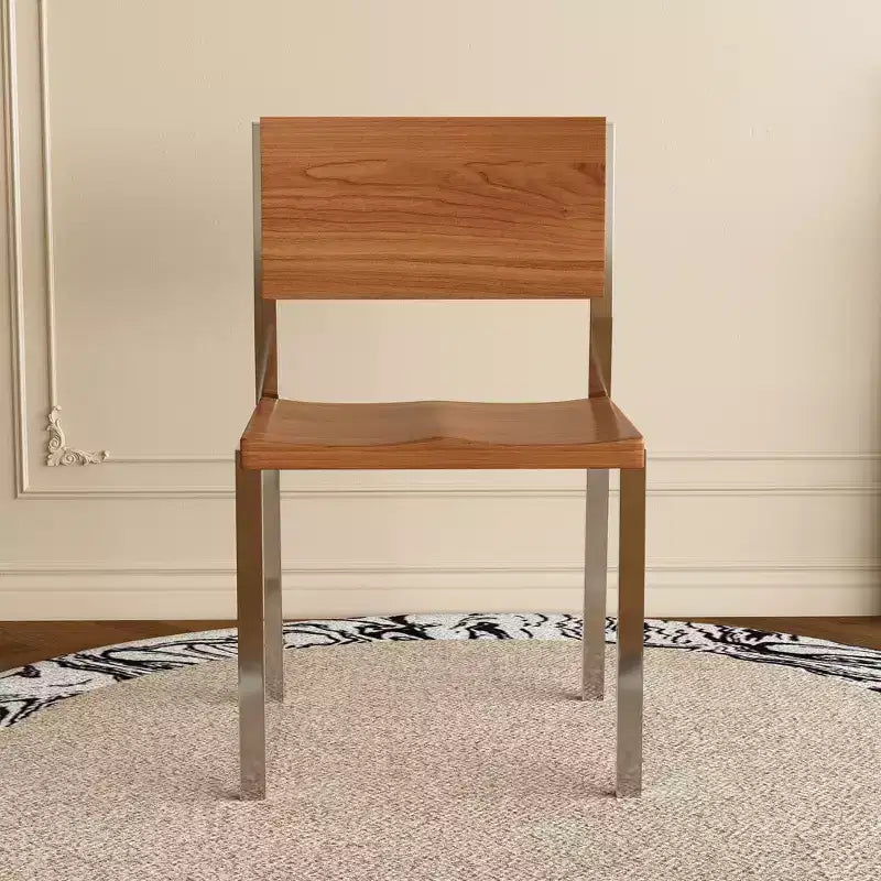 Chaise de salle à manger moderne minimaliste (Lot de 2) - Piètement en acier inoxydable et assise en bois massif