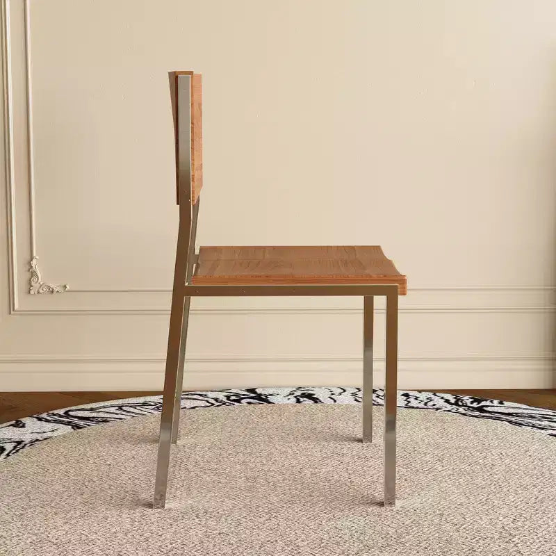 Chaise de salle à manger moderne minimaliste (Lot de 2) - Piètement en acier inoxydable et assise en bois massif