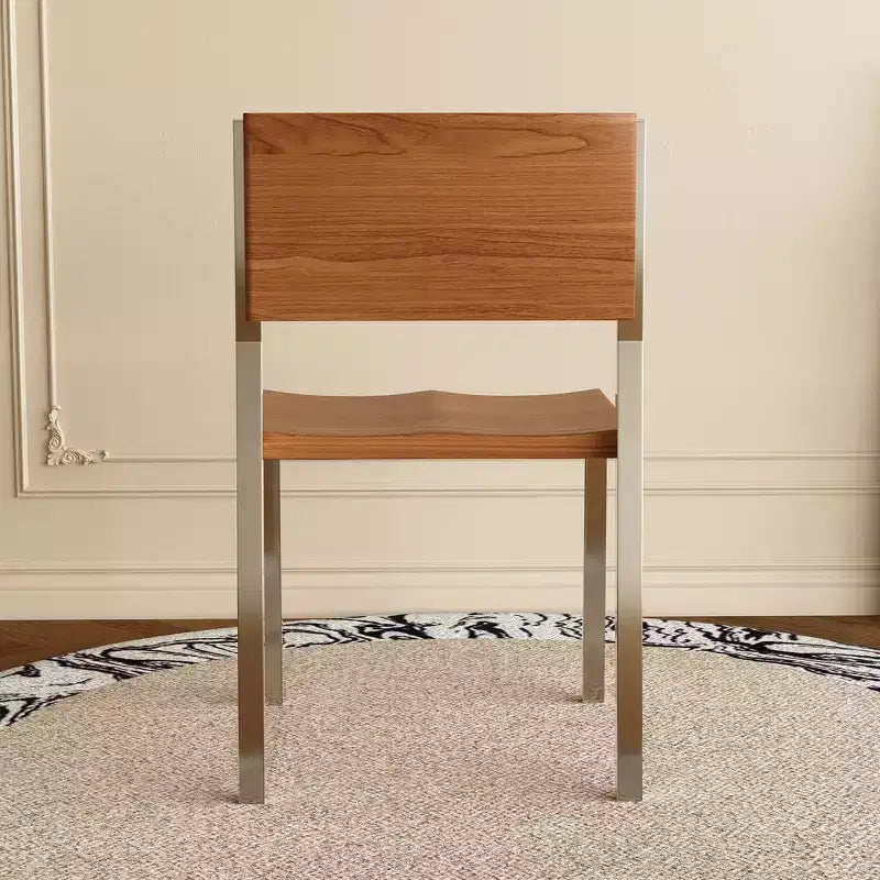 Chaise de salle à manger moderne minimaliste (Lot de 2) - Piètement en acier inoxydable et assise en bois massif