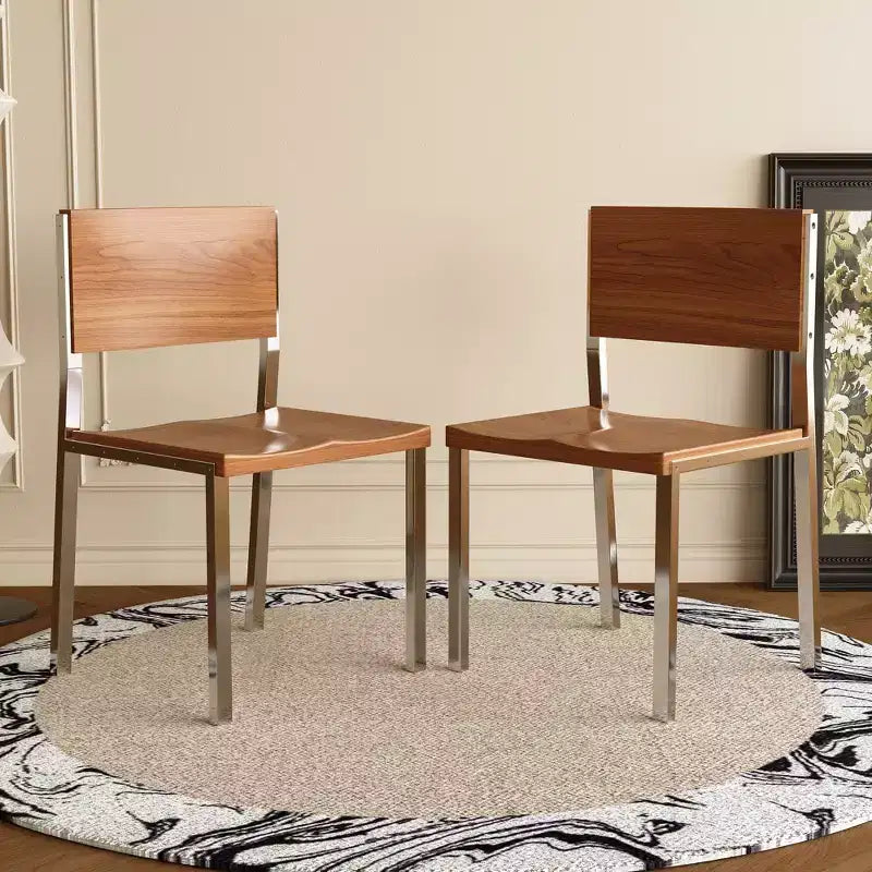Chaise de salle à manger moderne minimaliste (Lot de 2) - Piètement en acier inoxydable et assise en bois massif