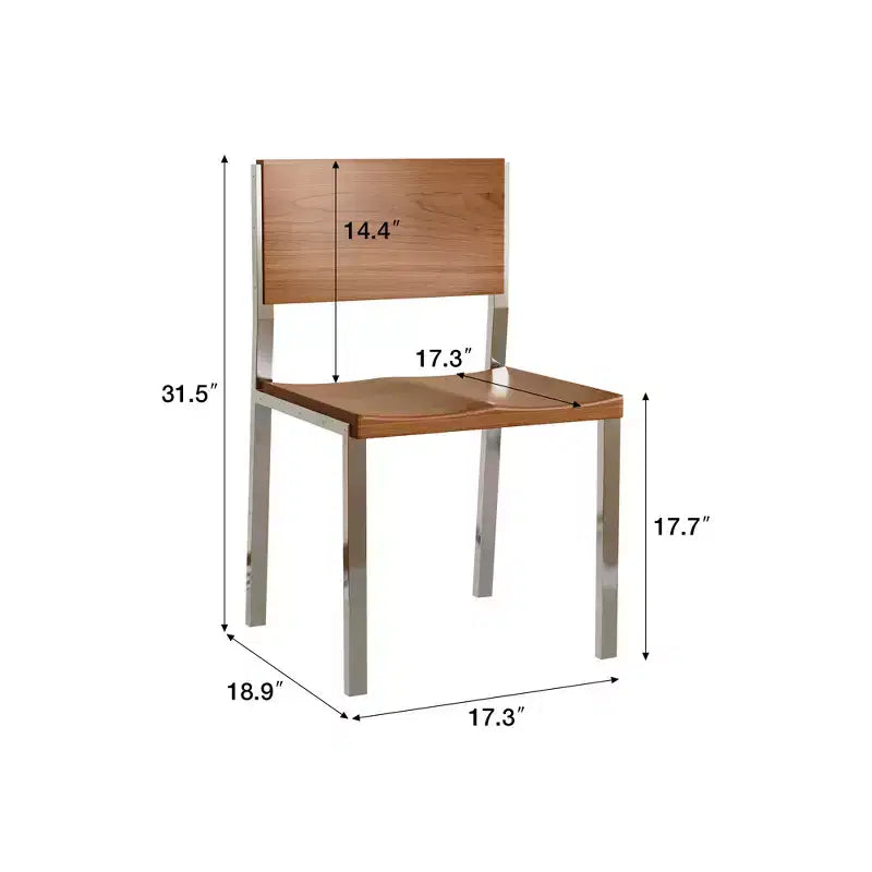 Chaise de salle à manger moderne minimaliste (Lot de 2) - Piètement en acier inoxydable et assise en bois massif