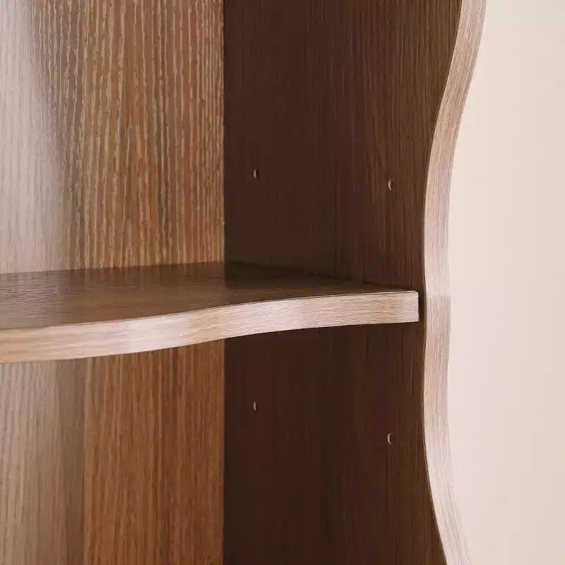 Étagère réglable ultra-fine 718-Tier, Présentoir en MDF Noyer avec Bordure Ondulée (Organisateur de Bureau Amovible)