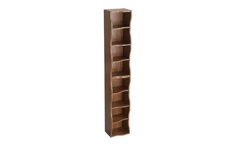 Étagère réglable ultra-fine 718-Tier, Présentoir en MDF Noyer avec Bordure Ondulée (Organisateur de Bureau Amovible)