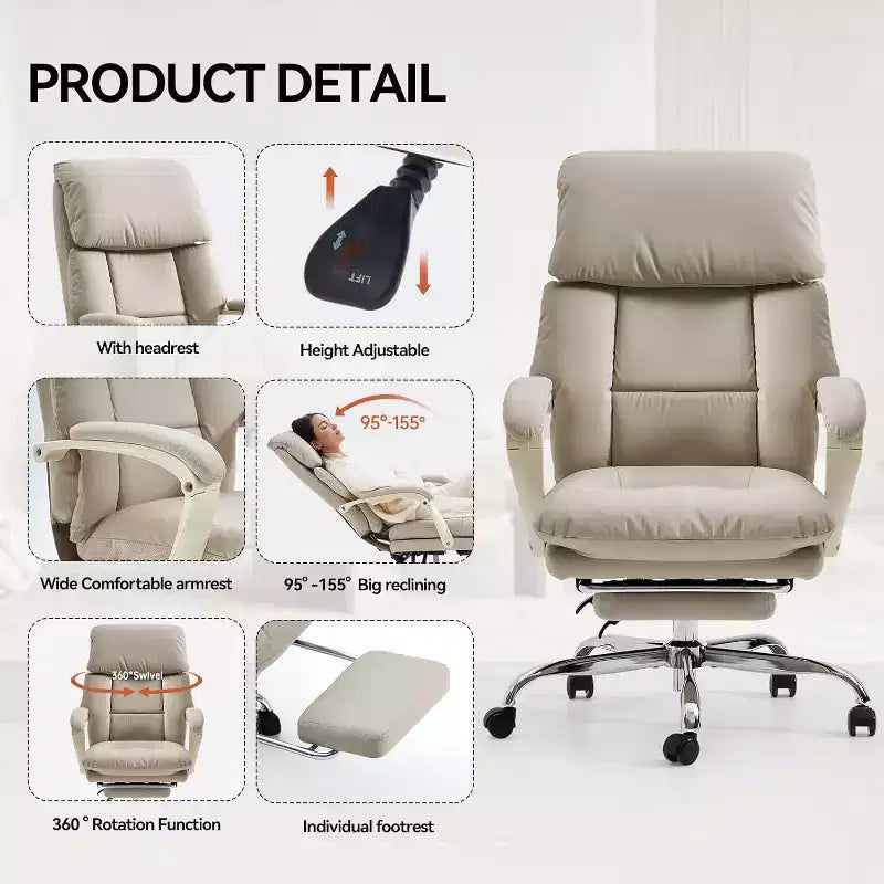 Fauteuil de bureau confortable en cuir PU à dossier haut inclinable pivotant avec roulettes et support lombaire