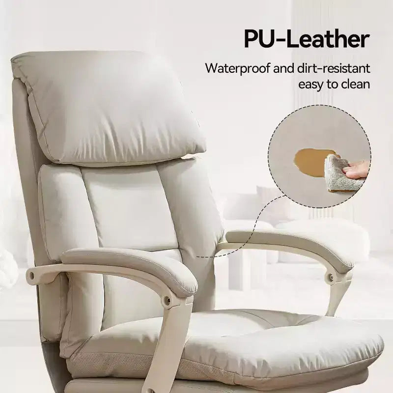 Fauteuil de bureau confortable en cuir PU à dossier haut inclinable pivotant avec roulettes et support lombaire