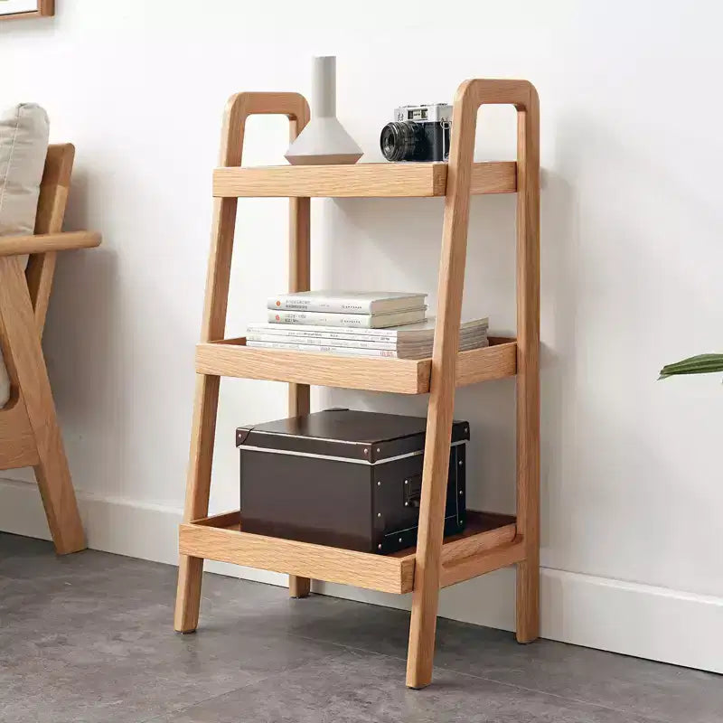MAYEERTY 3-Tier Ladder Bookshelf, Oak Storage Shelf for Living Room Bedroom Entryway Bathroom