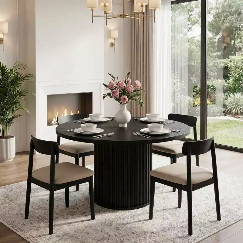 Table de salle à manger ronde de 47 po, table de cuisine avec base cannelée en métal robuste