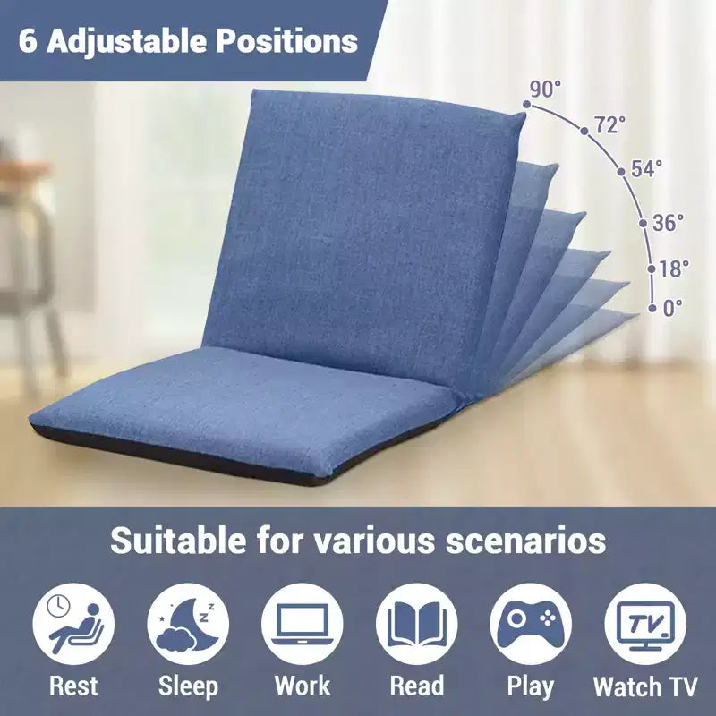 Chaise de sol avec support dorsal, coussin de méditation à 6 positions réglables avec cadre en acier au carbone et housse lavable
