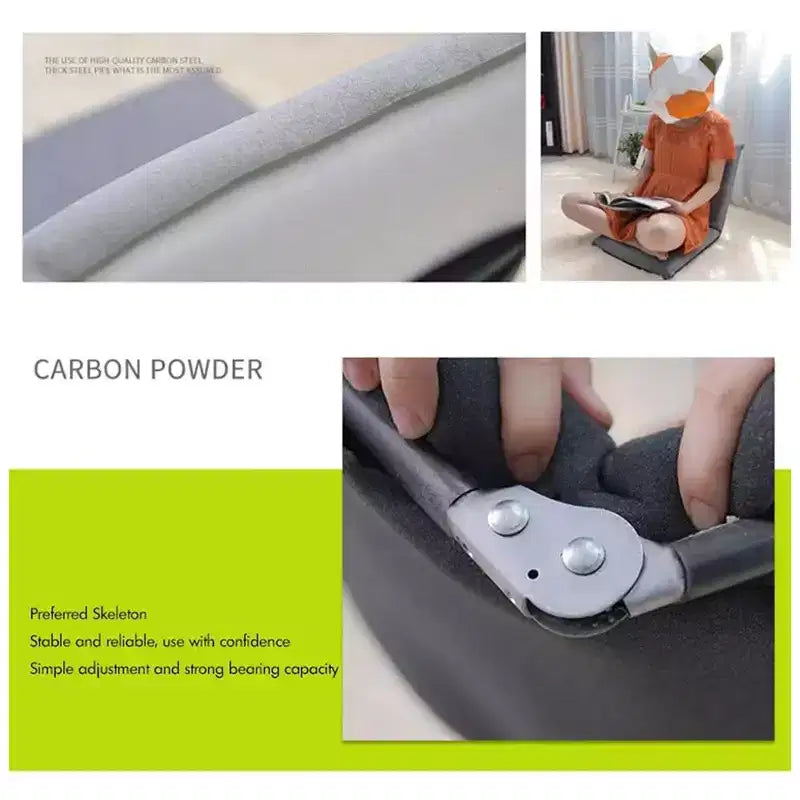 Chaise de sol avec support dorsal, coussin de méditation à 6 positions réglables avec cadre en acier au carbone et housse lavable