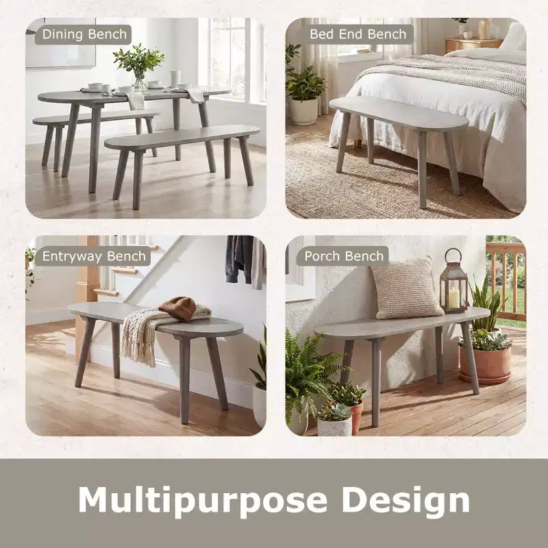 Banc de salle à manger rustique en bois massif de 109 cm, lot de 2, avec pieds en hévéa pour cuisine