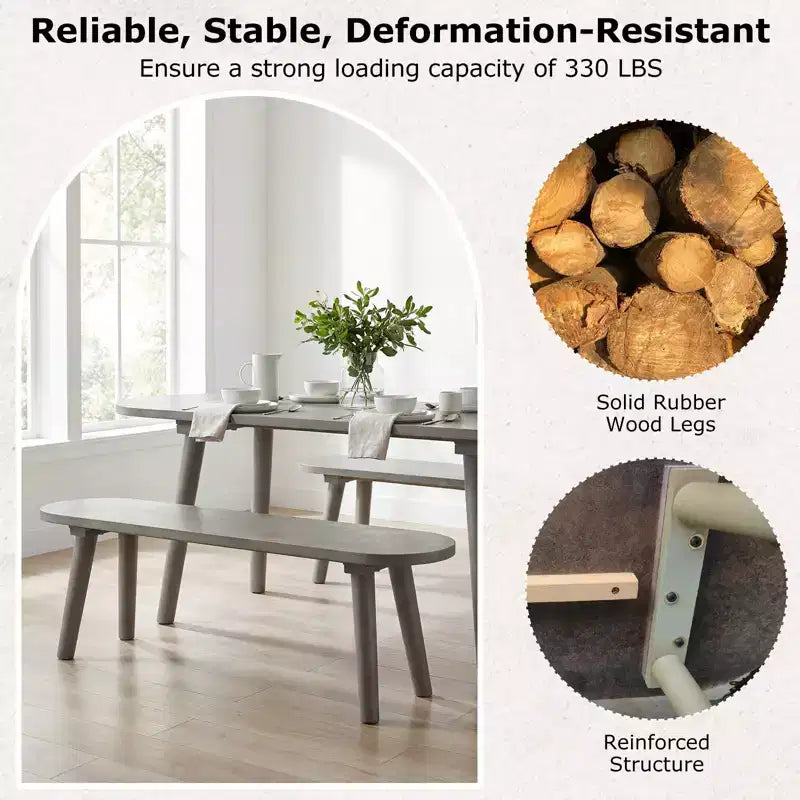 Banc de salle à manger rustique en bois massif de 109 cm, lot de 2, avec pieds en hévéa pour cuisine