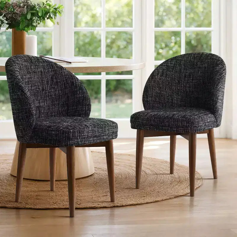 Lot de 2 chaises de salle à manger modernes du milieu du siècle, chaises de cuisine rembourrées en chenille avec pieds en bois massif et dossier rond incurvé