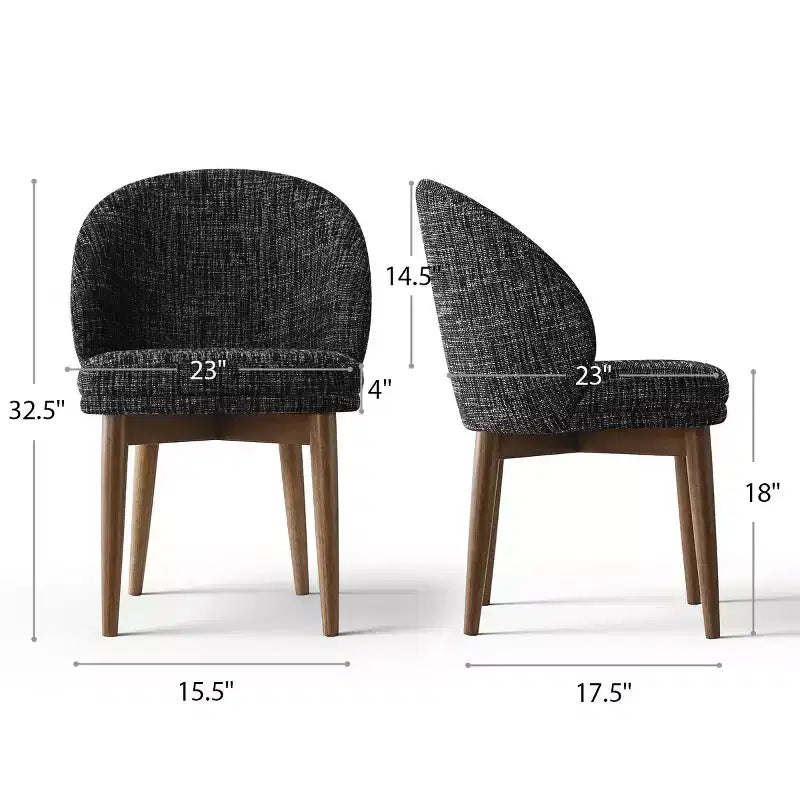 Lot de 2 chaises de salle à manger modernes du milieu du siècle, chaises de cuisine rembourrées en chenille avec pieds en bois massif et dossier rond incurvé