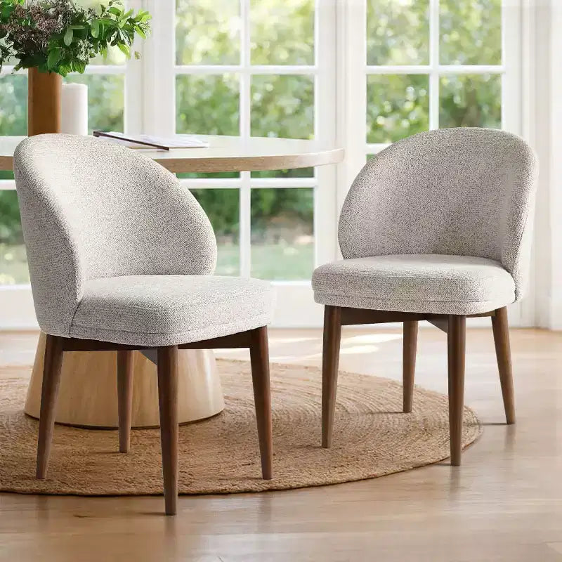 Lot de 2 chaises de salle à manger modernes du milieu du siècle, chaises de cuisine rembourrées en chenille avec pieds en bois massif et dossier rond incurvé