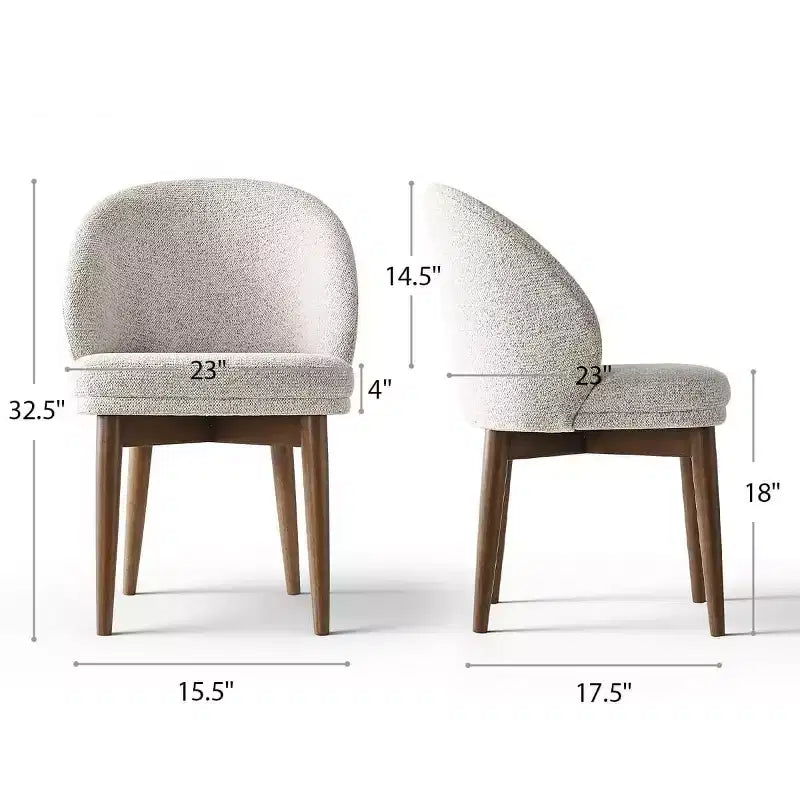 Lot de 2 chaises de salle à manger modernes du milieu du siècle, chaises de cuisine rembourrées en chenille avec pieds en bois massif et dossier rond incurvé