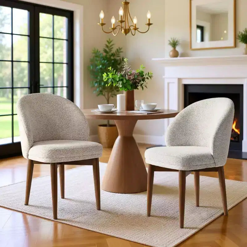 Set of 2 Mid-Century Modern Dining Chairs, Upholstered Chenille Kitchen Chairs with Solid Wood Legs &amp; Curved Round Back - Panipeachy