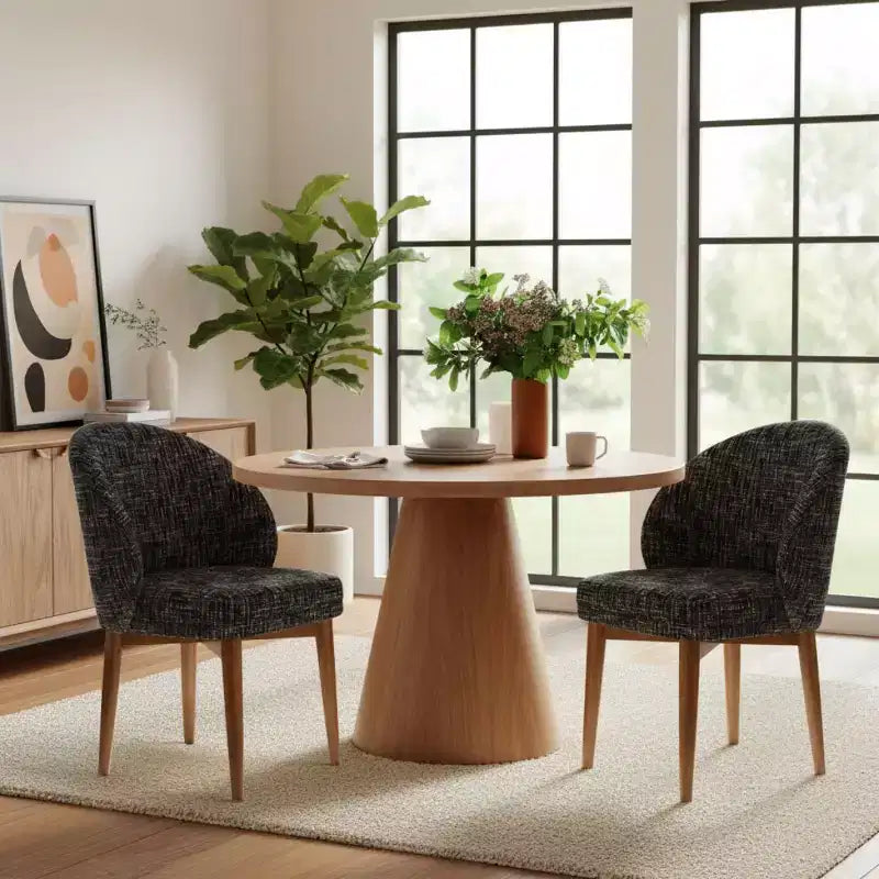 Lot de 2 chaises de salle à manger modernes du milieu du siècle, chaises de cuisine rembourrées en chenille avec pieds en bois massif et dossier rond incurvé