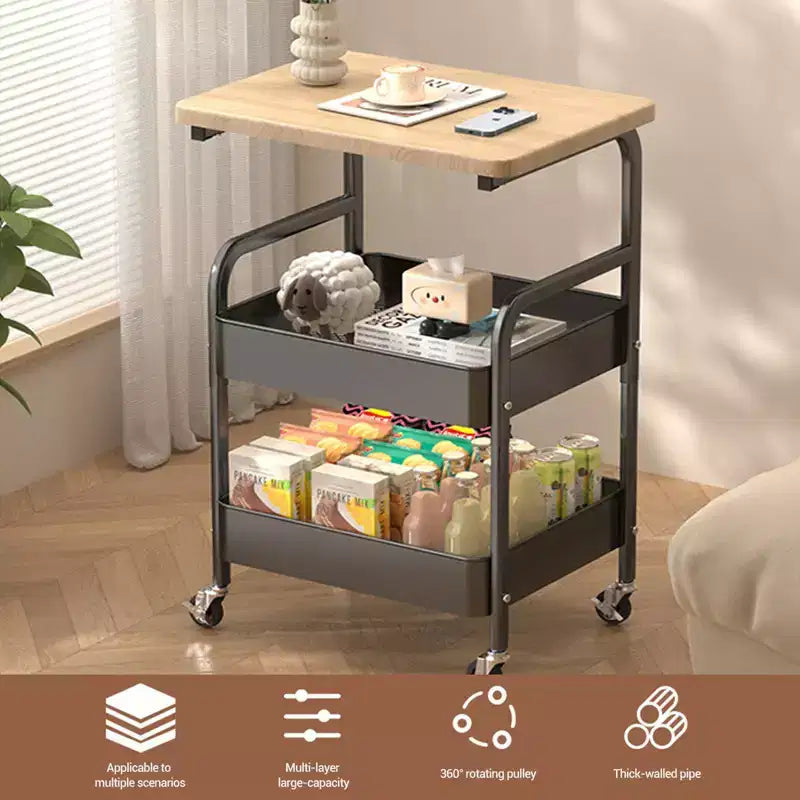 Chariot de rangement roulant à 3 niveaux avec plateau plat, desserte utilitaire robuste en métal avec roulettes verrouillables pour cuisine, bureau, dortoir et salon, blanc