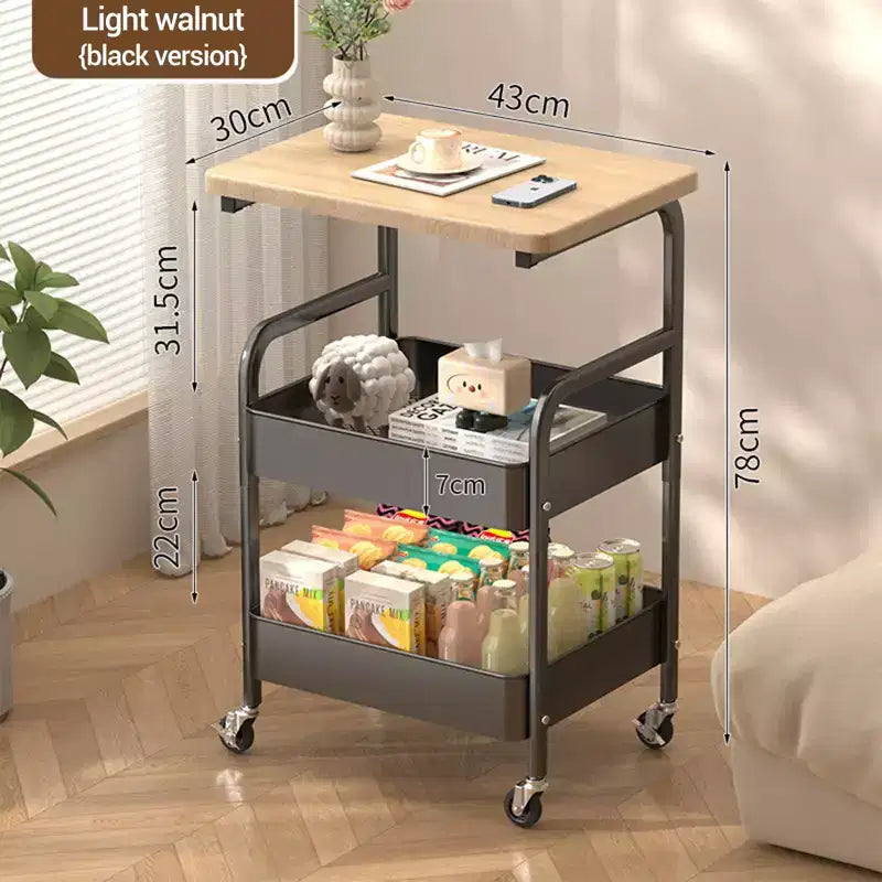 Chariot de rangement roulant à 3 niveaux avec plateau plat, desserte utilitaire robuste en métal avec roulettes verrouillables pour cuisine, bureau, dortoir et salon, blanc