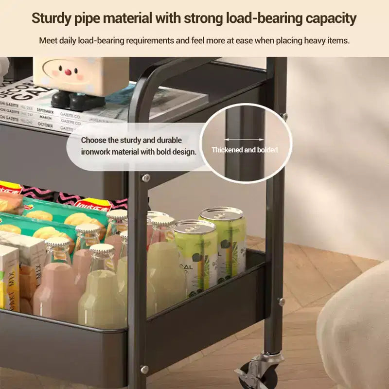 Chariot de rangement roulant à 3 niveaux avec plateau plat, desserte utilitaire robuste en métal avec roulettes verrouillables pour cuisine, bureau, dortoir et salon, blanc