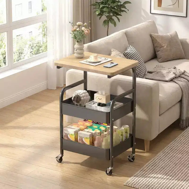 Chariot de rangement roulant à 3 niveaux avec plateau plat, desserte utilitaire robuste en métal avec roulettes verrouillables pour cuisine, bureau, dortoir et salon, blanc