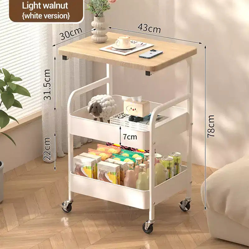 Chariot de rangement roulant à 3 niveaux avec plateau plat, desserte utilitaire robuste en métal avec roulettes verrouillables pour cuisine, bureau, dortoir et salon, blanc