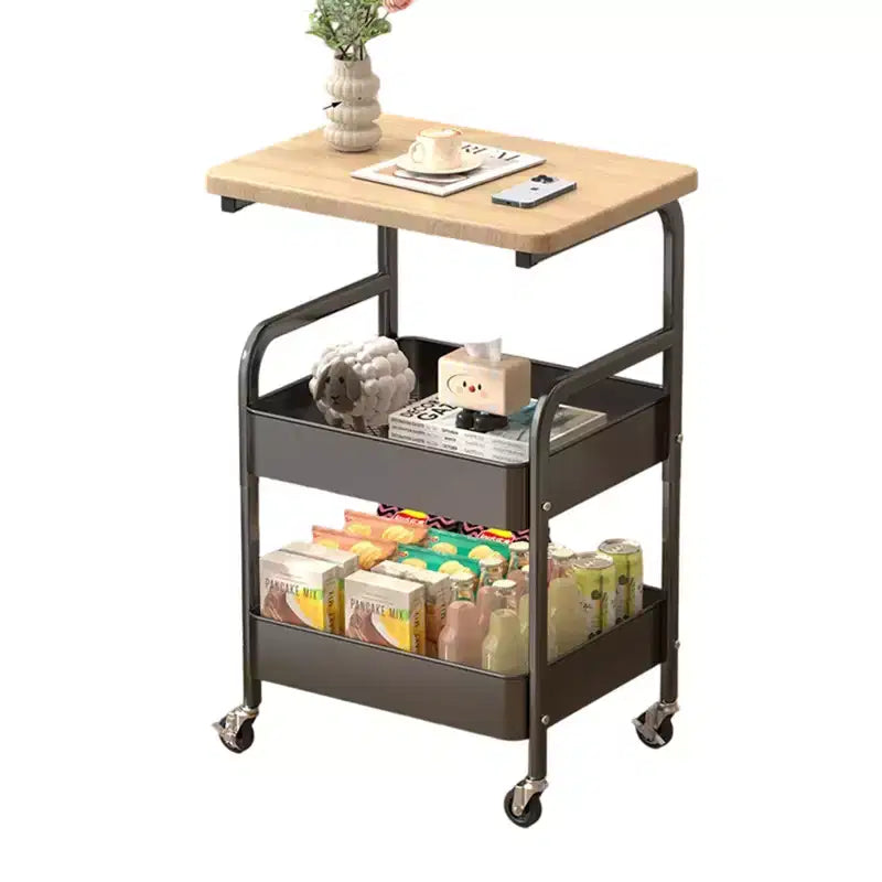 3-Tier Rolling Storage Cart with Flat Top, Heavy-Duty Metal Utility Organizer with Locking Wheels for Kitchen, Office, Dorm &amp; Living Room, White