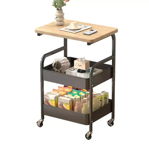 3-Tier Rolling Storage Cart with Flat Top, Heavy-Duty Metal Utility Organizer with Locking Wheels for Kitchen, Office, Dorm &amp; Living Room, White