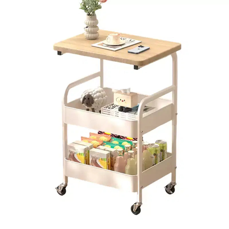 Chariot de rangement roulant à 3 niveaux avec plateau plat, desserte utilitaire robuste en métal avec roulettes verrouillables pour cuisine, bureau, dortoir et salon, blanc