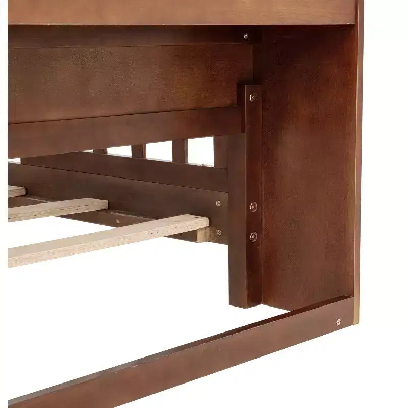 Lit plateforme jumeau/double avec tête de lit bibliothèque, cadre de lit jumeau en bois avec garde-corps et lumière LED pour chambre à coucher