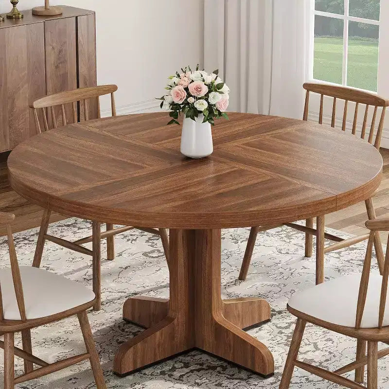 Round Dining Table for 4, 47 Inches Dining Room Table with Wooden Base, Circle Kitchen Dinner Table for Dining Room, Kitchen, Living Room (Table Only)