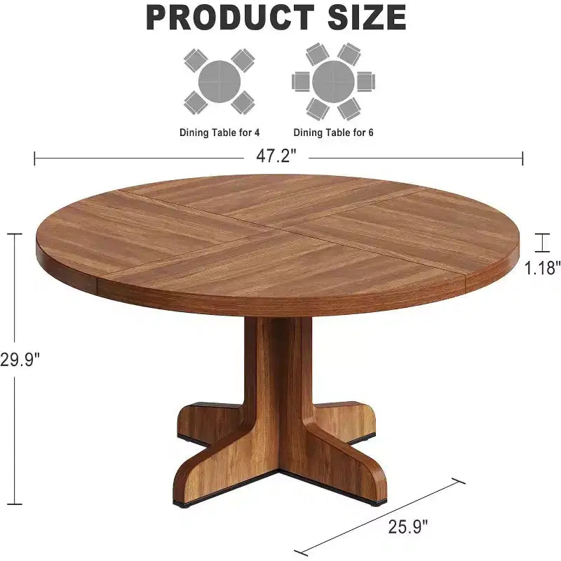 Table à manger ronde pour 4 personnes, table de salle à manger de 119 cm avec piètement en bois, table de cuisine ronde pour salle à manger, cuisine, salon (table uniquement)