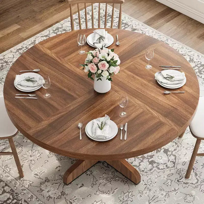 Table à manger ronde pour 4 personnes, table de salle à manger de 119 cm avec piètement en bois, table de cuisine ronde pour salle à manger, cuisine, salon (table uniquement)