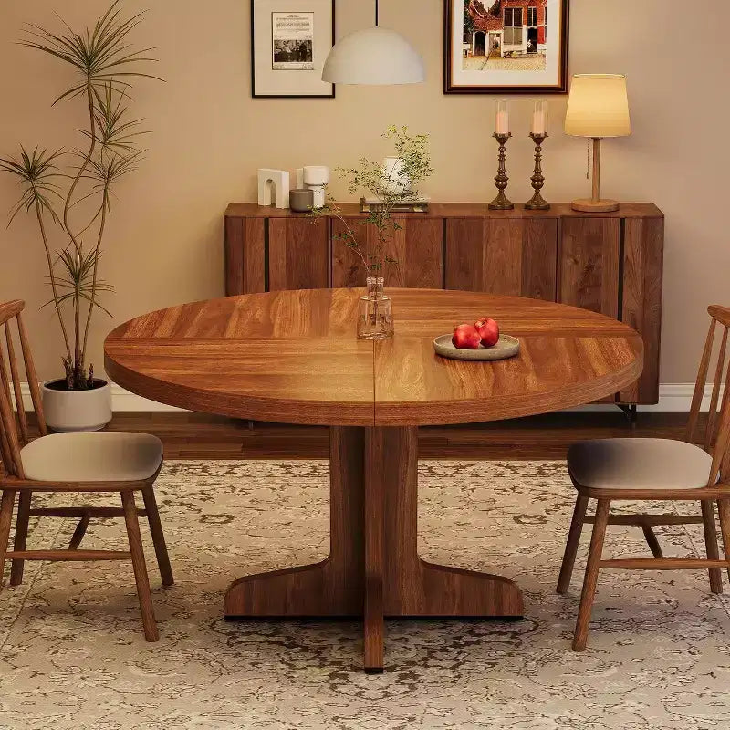 Table à manger ronde pour 4 personnes, table de salle à manger de 119 cm avec piètement en bois, table de cuisine ronde pour salle à manger, cuisine, salon (table uniquement)