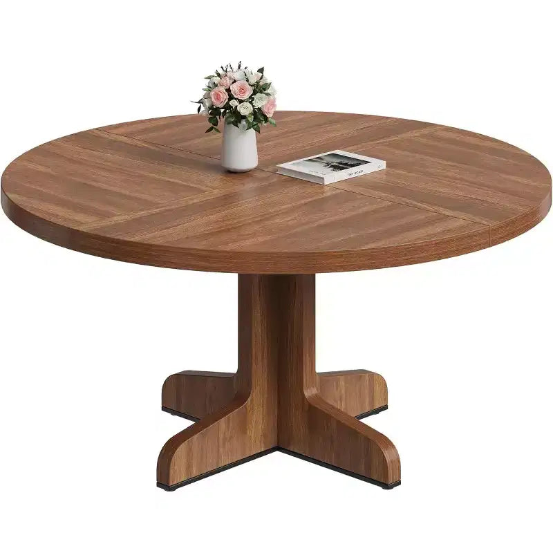 Table à manger ronde pour 4 personnes, table de salle à manger de 119 cm avec piètement en bois, table de cuisine ronde pour salle à manger, cuisine, salon (table uniquement)