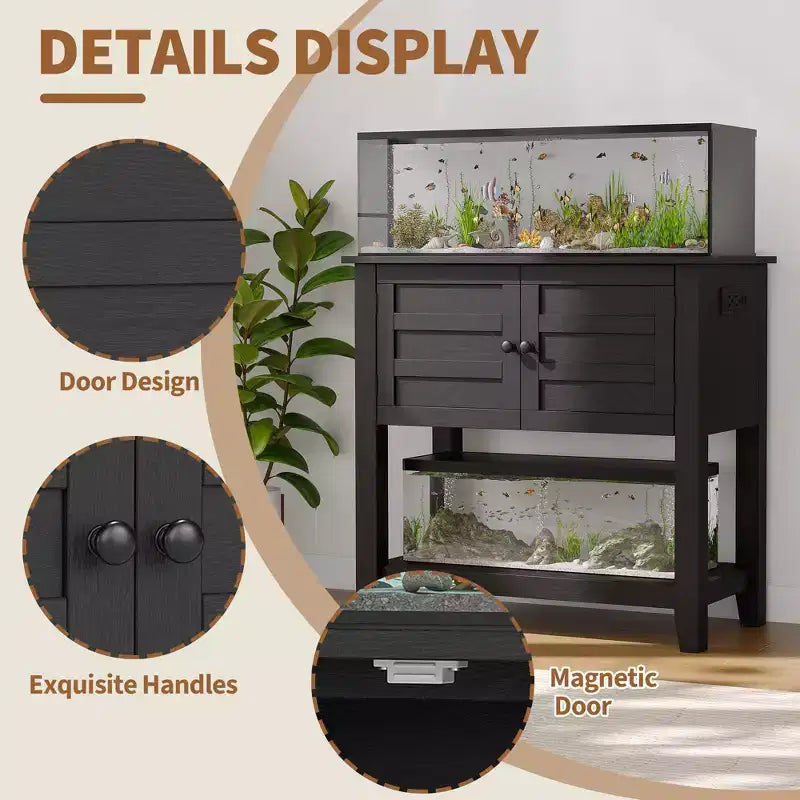 Meuble pour aquarium de 2029 gallons, support robuste de 660 lb avec portes et rangement ouvert pour aquariums de poissons, tortues ou reptiles