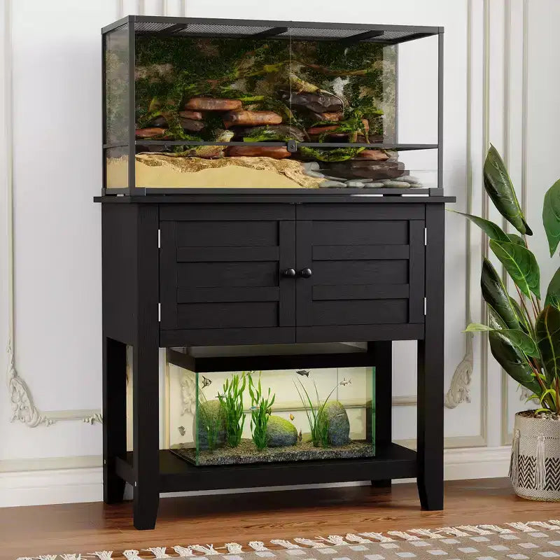 Meuble pour aquarium de 2029 gallons, support robuste de 660 lb avec portes et rangement ouvert pour aquariums de poissons, tortues ou reptiles