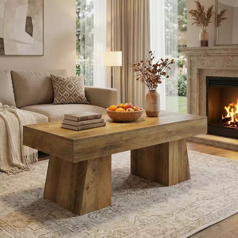 MAYEERTY 47.24-Inch Farmhouse Coffee Table, Rectangular Center Table with Thick Base