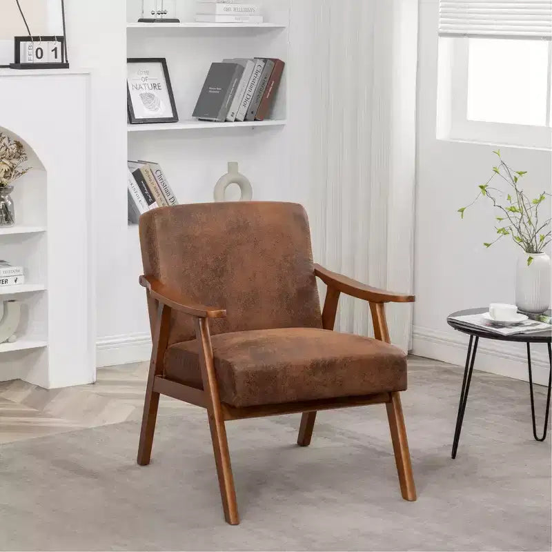 Whisen PU Leather Accent Chair, Classic Modern Armchair with Solid Wood Frame