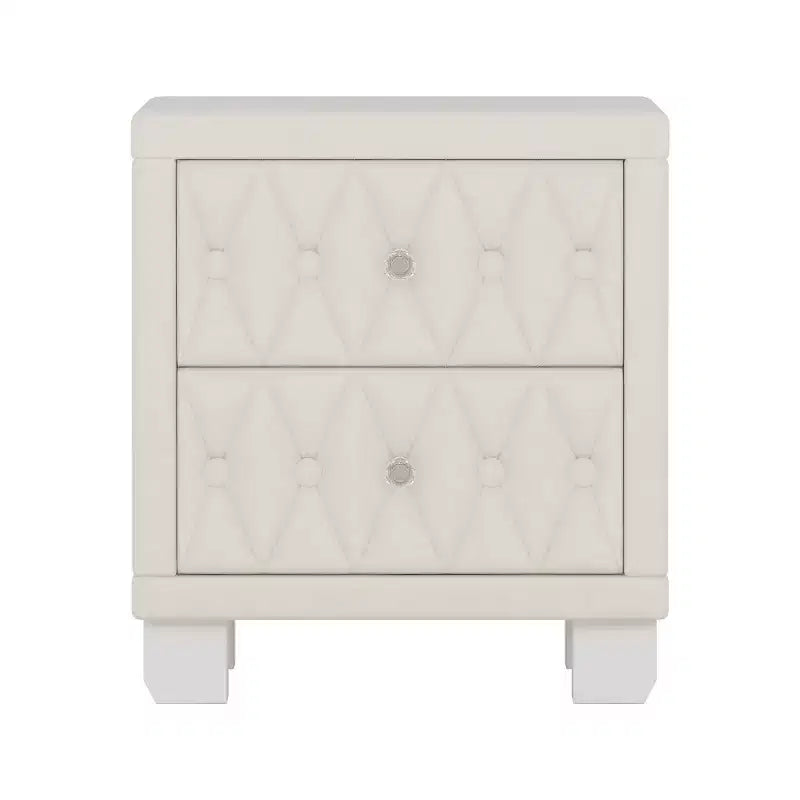 Table de chevet élégante en velours avec 2 tiroirs, table de chevet capitonnée avec poignées en cristal pour chambre ou salon