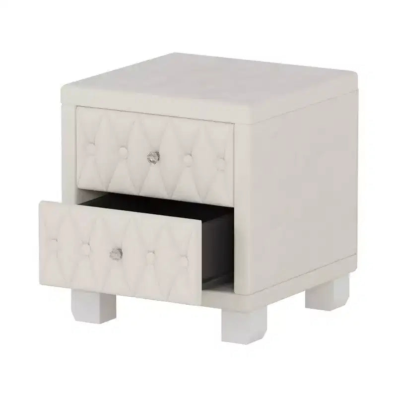 Table de chevet élégante en velours avec 2 tiroirs, table de chevet capitonnée avec poignées en cristal pour chambre ou salon