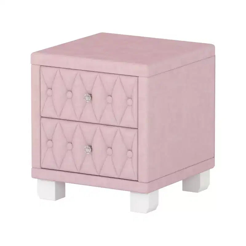 Elegant Velvet Nightstand with 2 Drawers, Button-Tufted Bedside Table with Crystal Handles for Bedroom or Living Room - Panipeachy