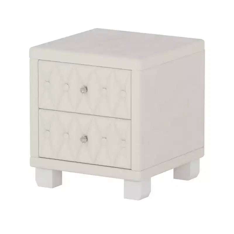 Table de chevet élégante en velours avec 2 tiroirs, table de chevet capitonnée avec poignées en cristal pour chambre ou salon