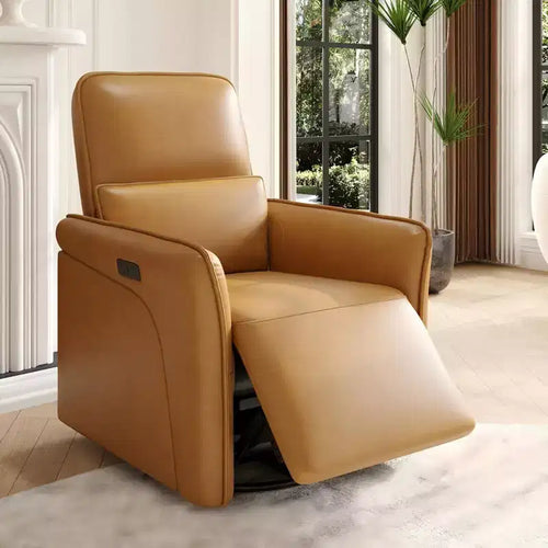 360 Swivel Recliner Chair with USB Charging Station, Leather Chair, Electric Rocker Chair with Upholstered Deep Seat, Adjustable Lumbar Support