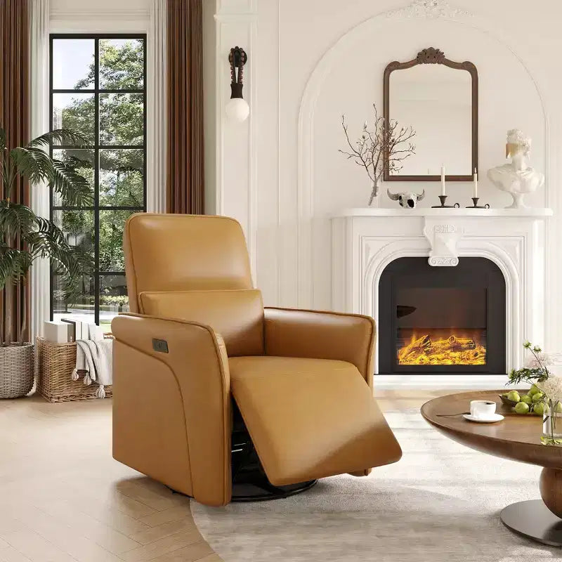 Fauteuil inclinable pivotant à 360° avec station de charge USB, fauteuil en cuir, fauteuil à bascule électrique avec siège profond rembourré, soutien lombaire réglable
