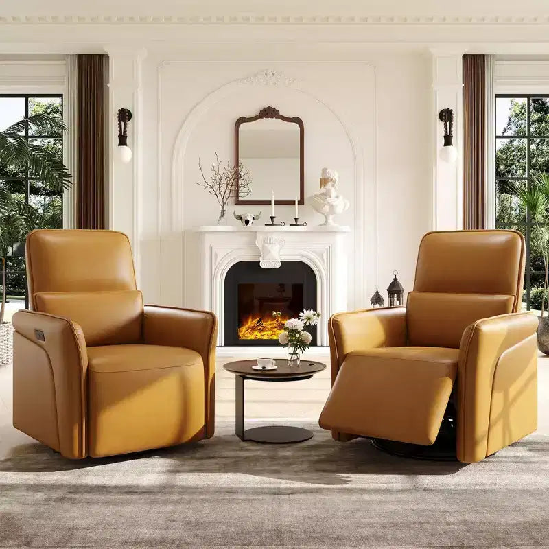 Fauteuil inclinable pivotant à 360° avec station de charge USB, fauteuil en cuir, fauteuil à bascule électrique avec siège profond rembourré, soutien lombaire réglable
