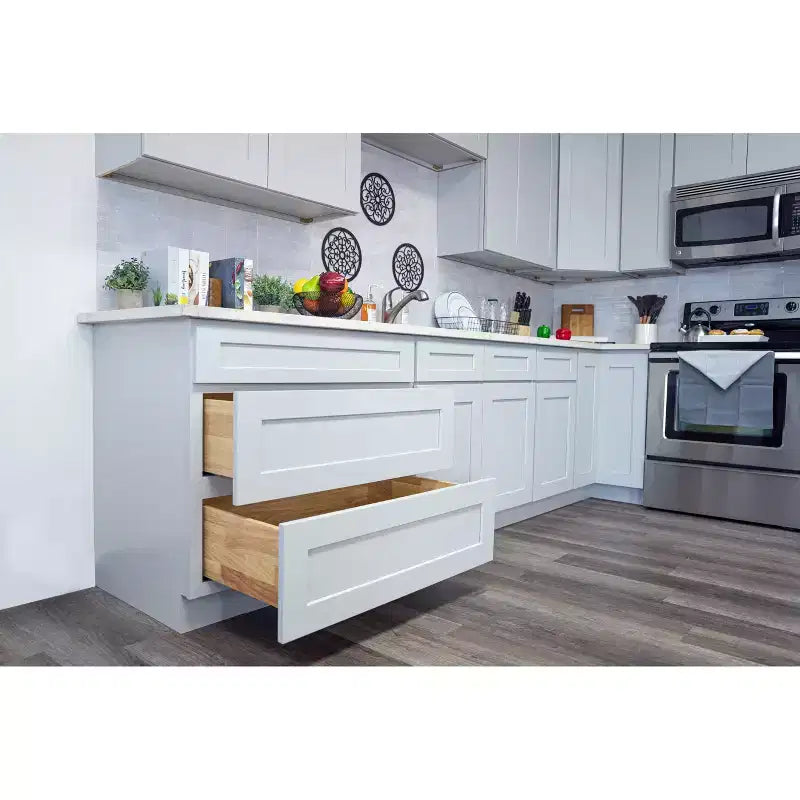 Meuble bas de cuisine Shaker 36 L x 15 H x 27 P avec deux portes, cadre en bois massif, peinture à l'eau à faible teneur en COV, fermeture douce, à assembler, gris tourterelle